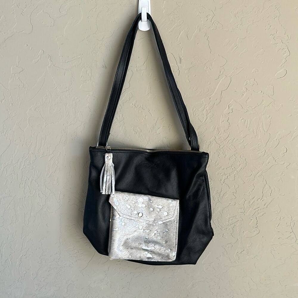 Black Shoulder Bag with Silver Accent Pocket